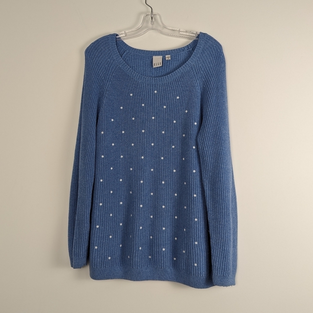 Women's ELLE Embellished Knit Sweater in Blue Size L
